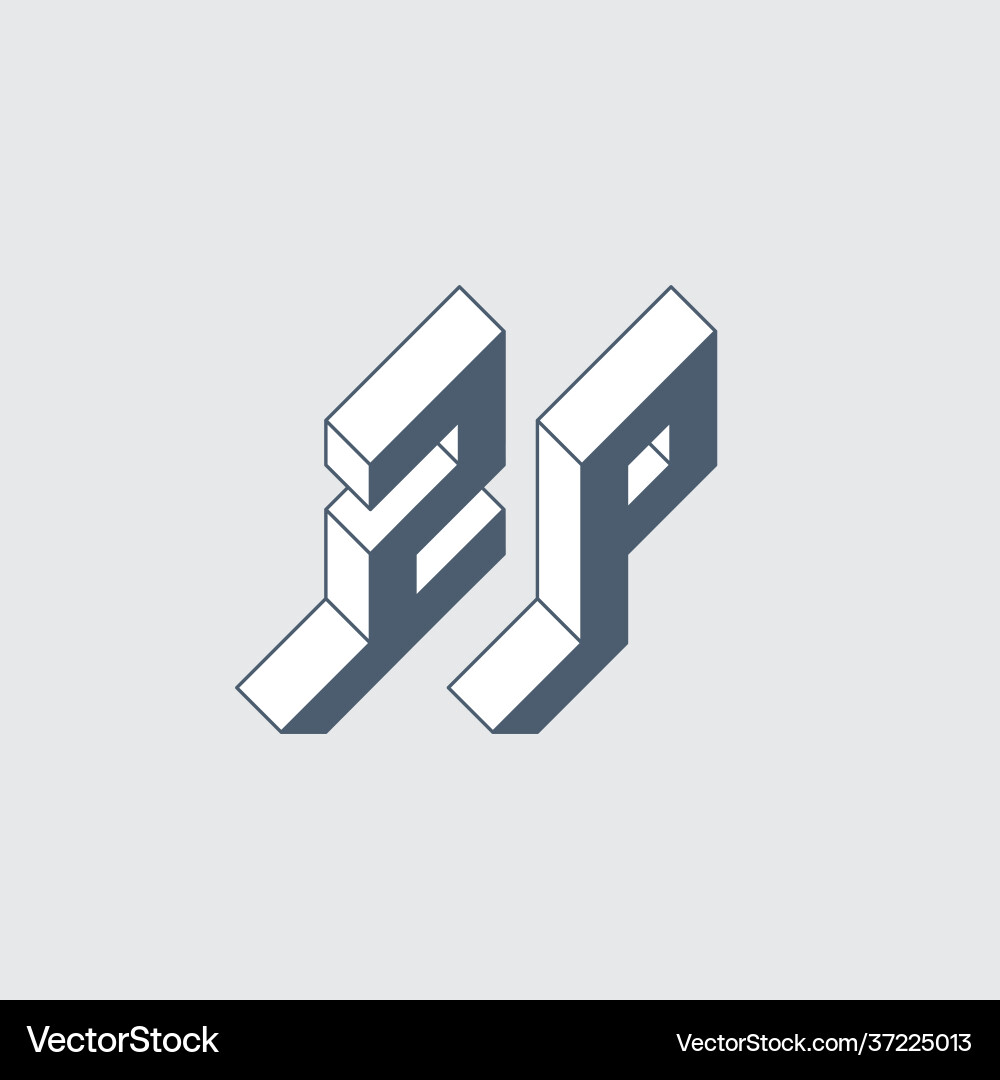 Three-dimension letters z and p isometric 3d font vector image