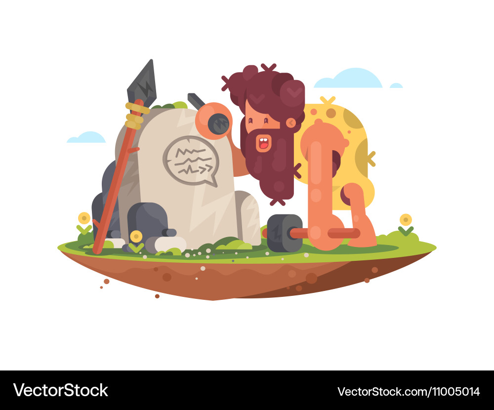 Caveman Writing on Stone Vector Image