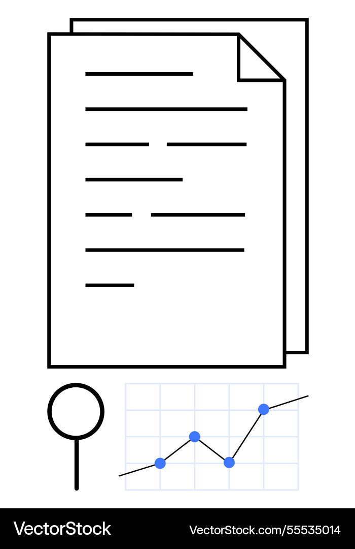 Document analysis with graph and magnifying glass Document analysis with graph and magnifying glass Vector Image