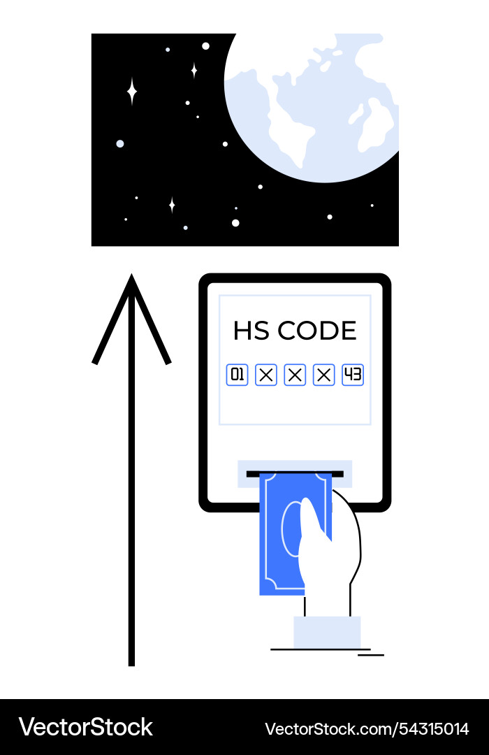 Hand inserting card into hs code machine Hand inserting card into hs code machine vector image