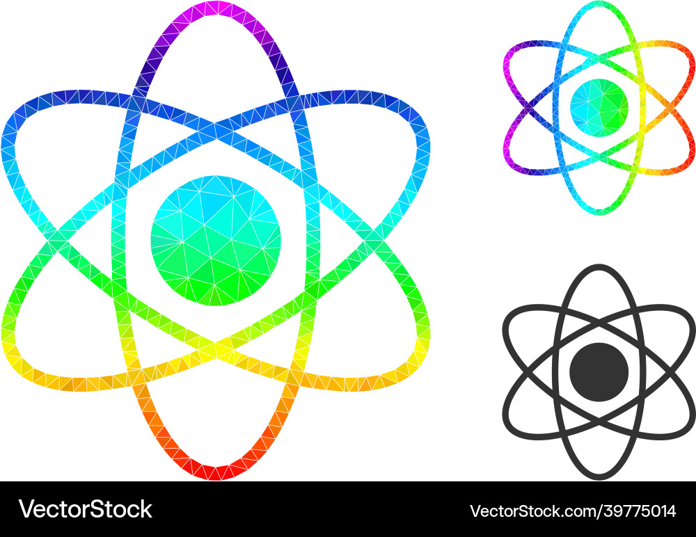 Lowpoly atom icon with spectrum gradient Lowpoly atom icon with spectrum gradient vector image