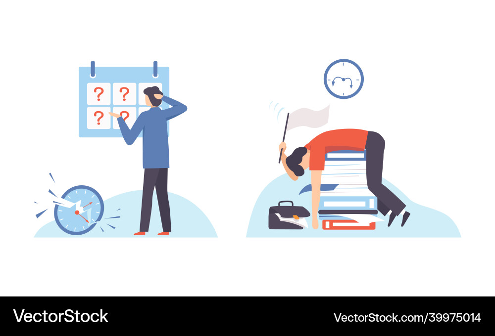 Man with breaking clock dial failing handling vector image