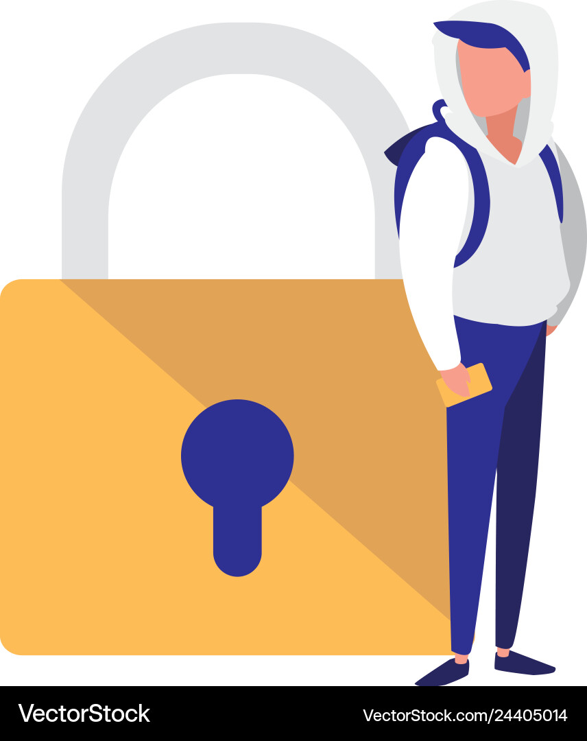 Man with safe secure padlock Man with safe secure padlock vector image