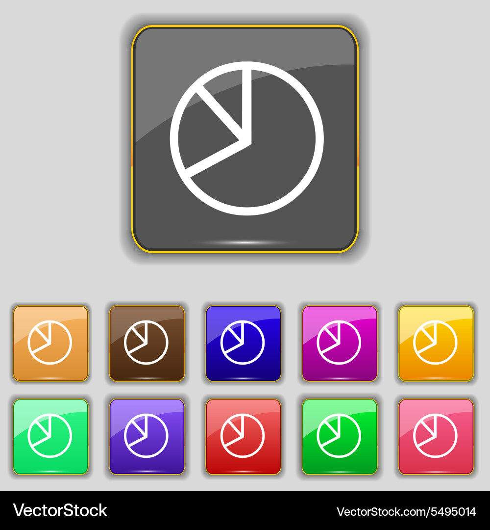 Pie chart graph icon sign set with eleven colored Vector Image