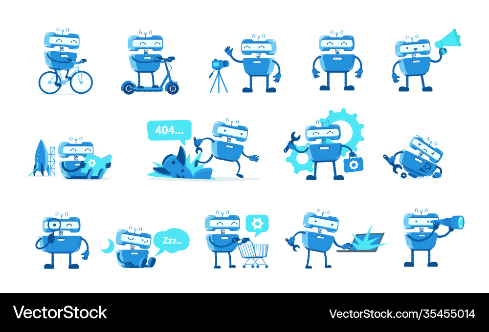 Robot Mascot Character Set - Support Vector Image