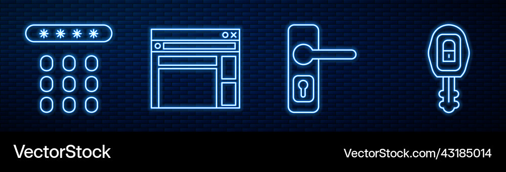 Set line door handle password protection website Set line door handle password protection website vector image