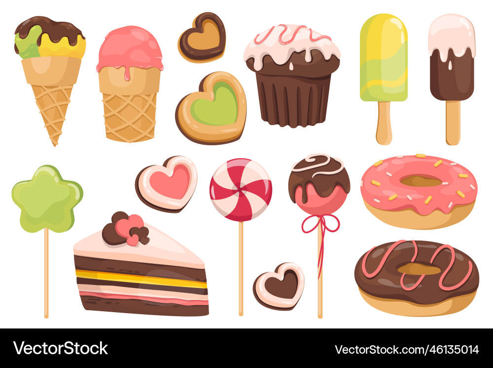 Sweets and dessert set graphic elements in flat Sweets and dessert set graphic elements in flat vector image