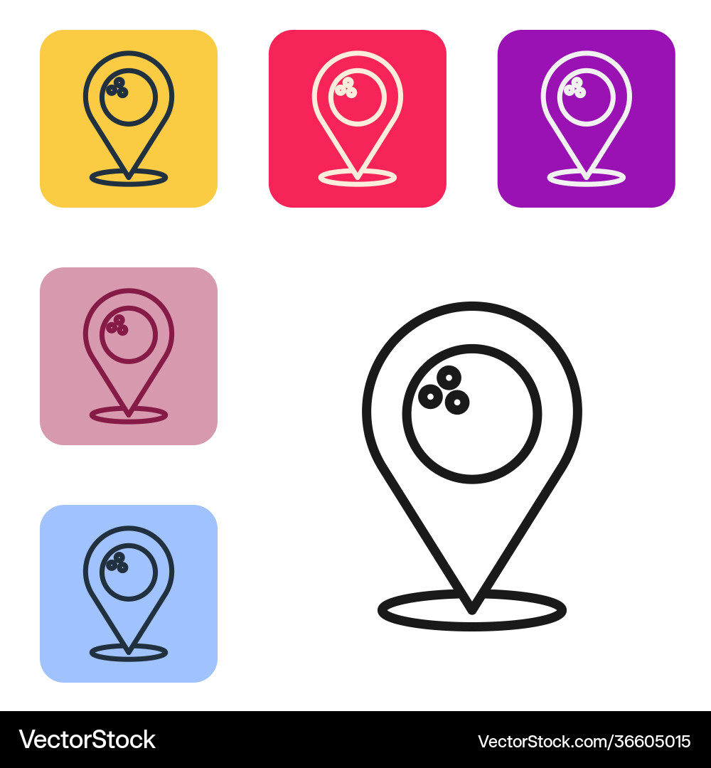 Black line map pointer with bowling ball icon Black line map pointer with bowling ball icon vector image