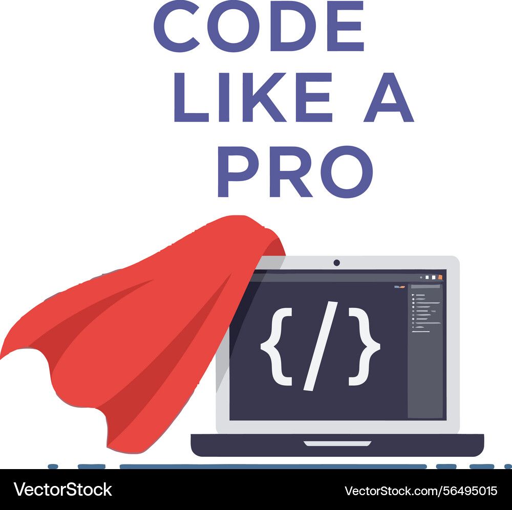 Code like a pro laptop with red cape programming Vector Image