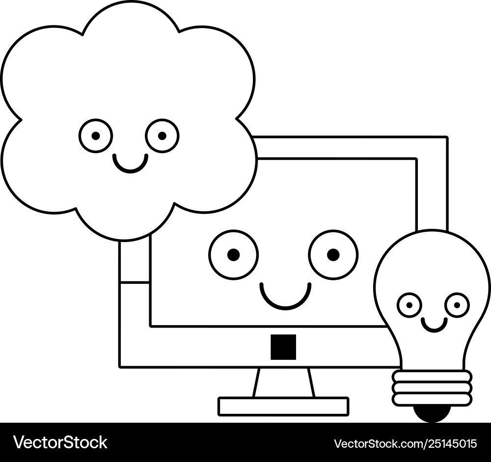 Computer and light bulb with cloud computing Computer and light bulb with cloud computing Vector Image