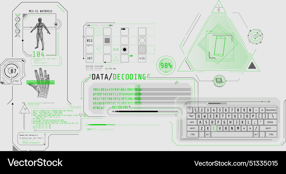 Futuristic hud interface for entering and decoding Futuristic hud interface for entering and decoding Vector Image