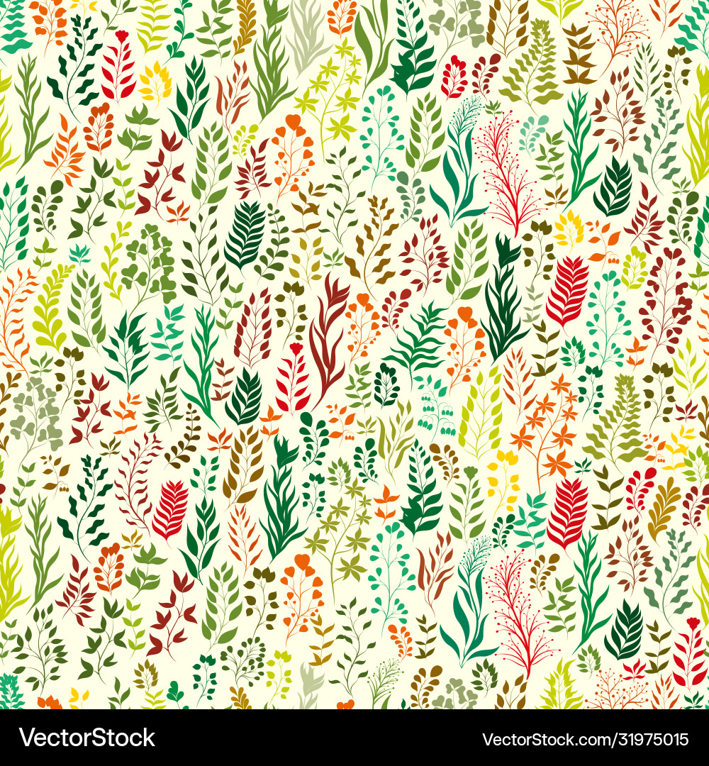 Seamless patterns with multicolored plants and lea Seamless patterns with multicolored plants and lea vector image