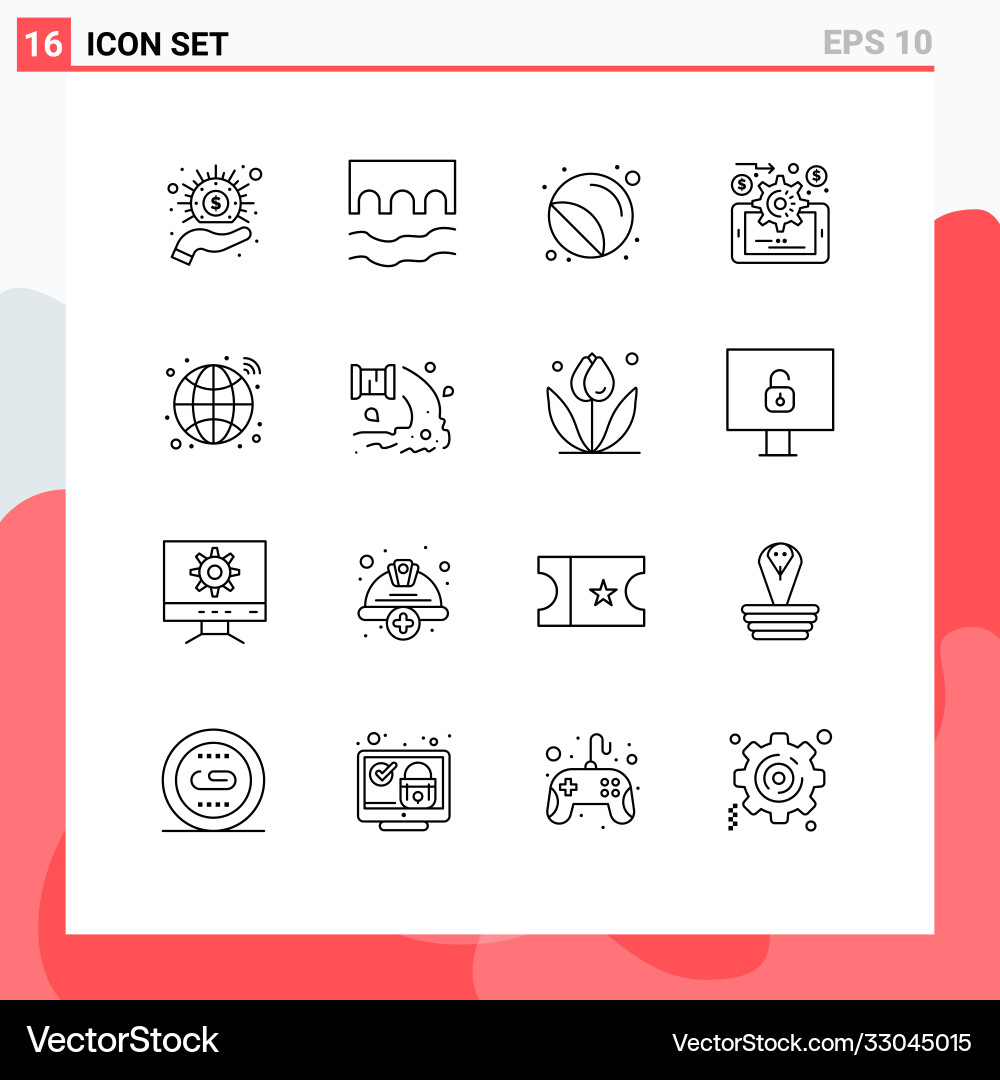 Set 16 outlines on grid for globe data vector image