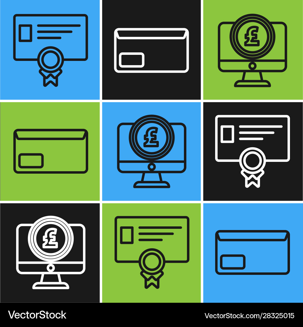 Set line certificate template computer monitor Set line certificate template computer monitor vector image