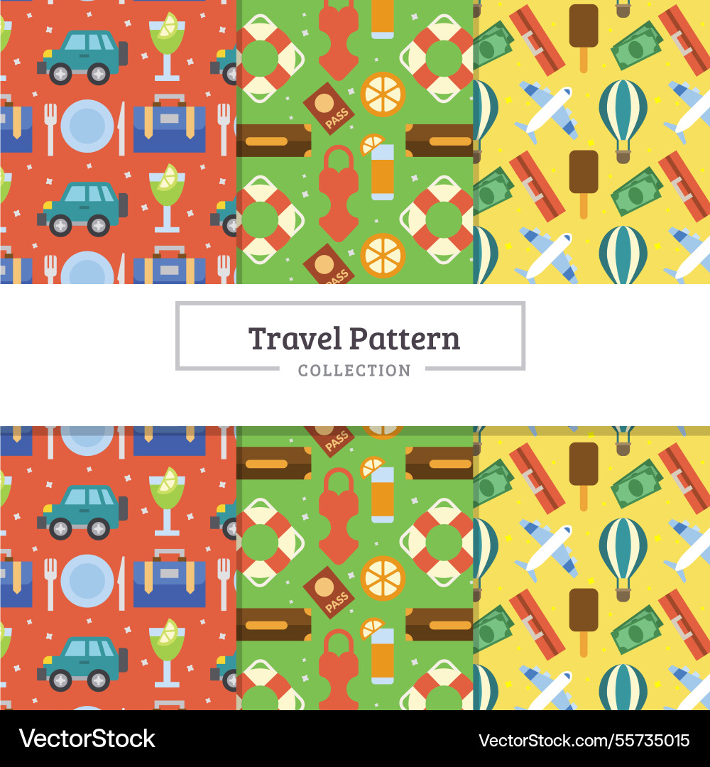 Set of colorful travel patterns in flat design Vector Image