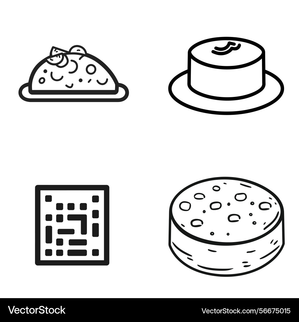 Simple line art set with food cake and qr code vector image