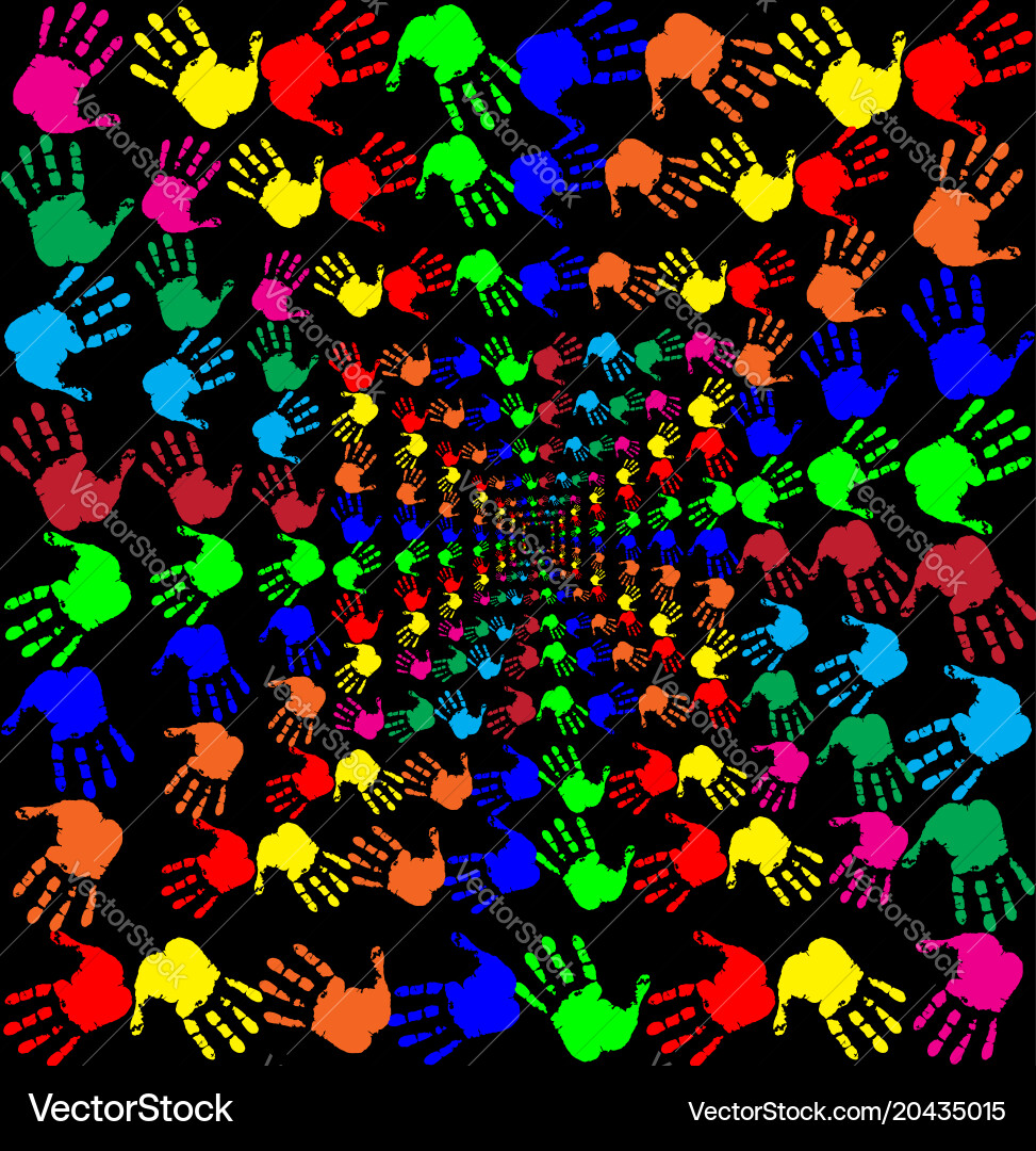 With multicolored handprints pattern on black vector image