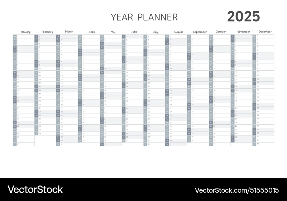 Year planner 2025 calendar Royalty Free Vector Image