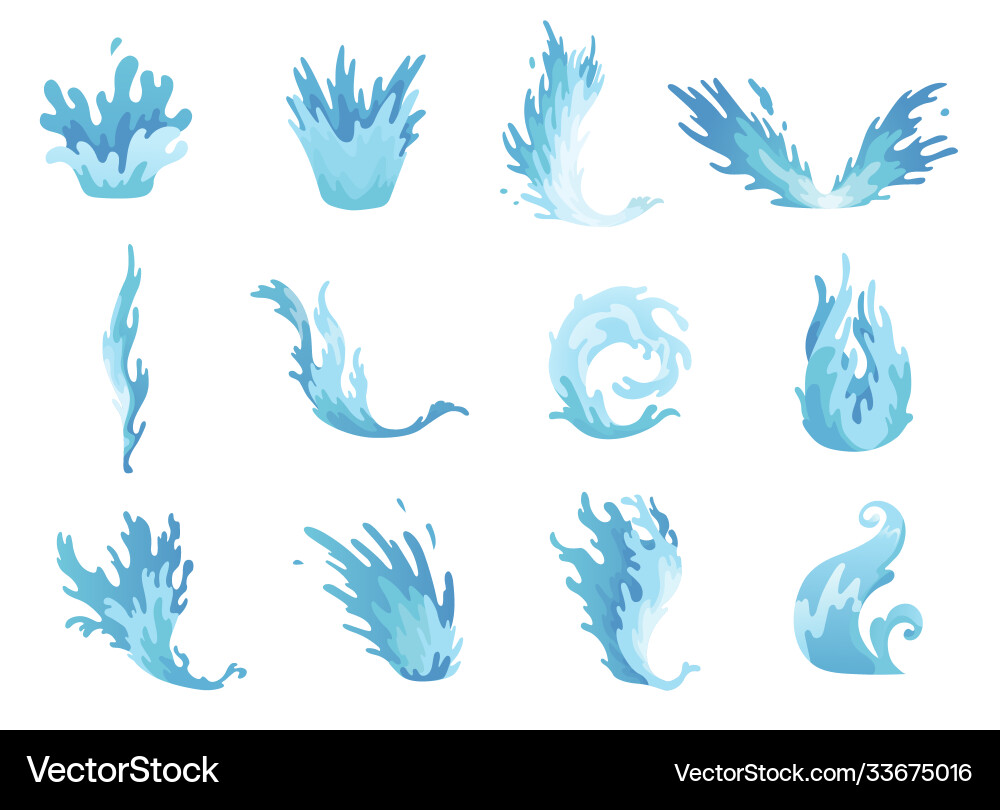 Blue Water Splashes & Waves Vector Image