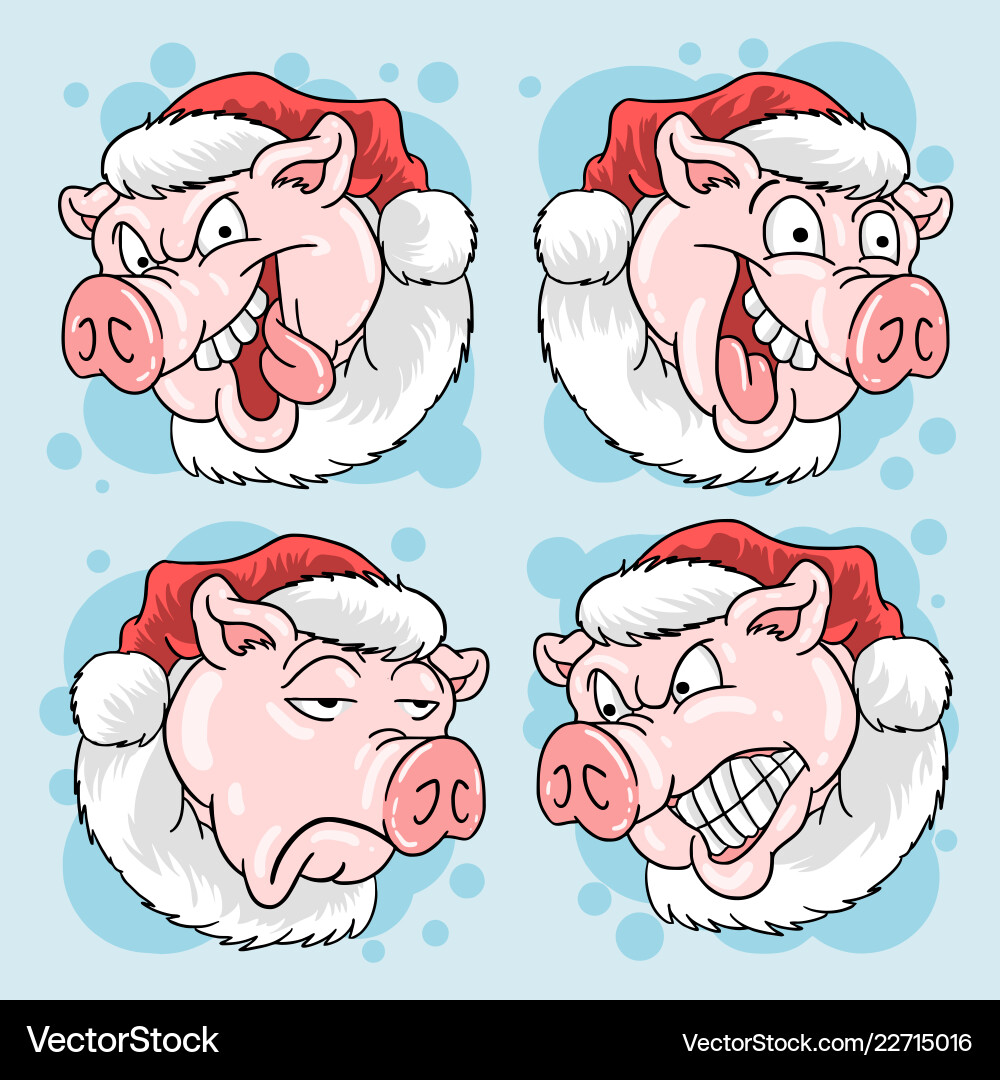 Christmas santa claus pig head pork 4 expression vector image