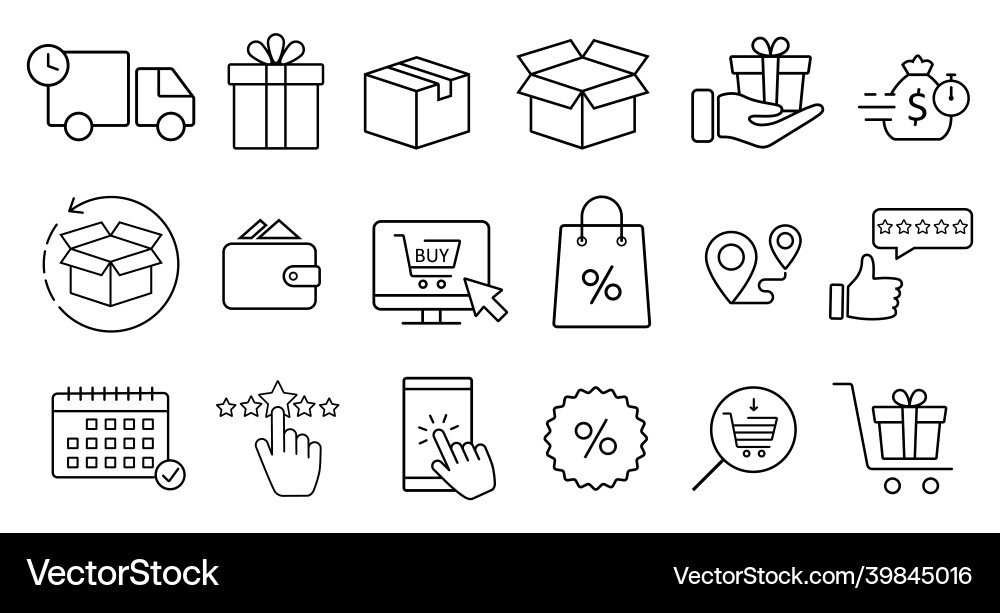 Click and collect order line icons set Vector Image