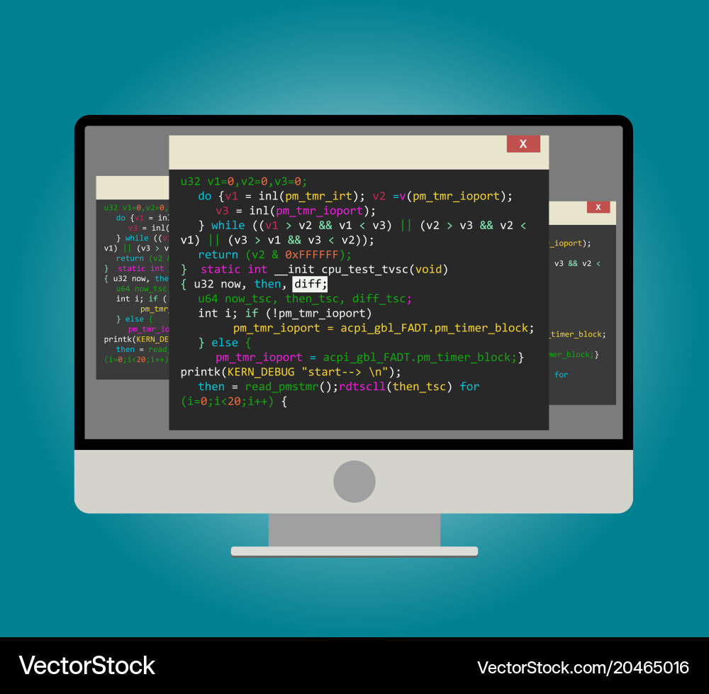 Computer of programmer with code vector image