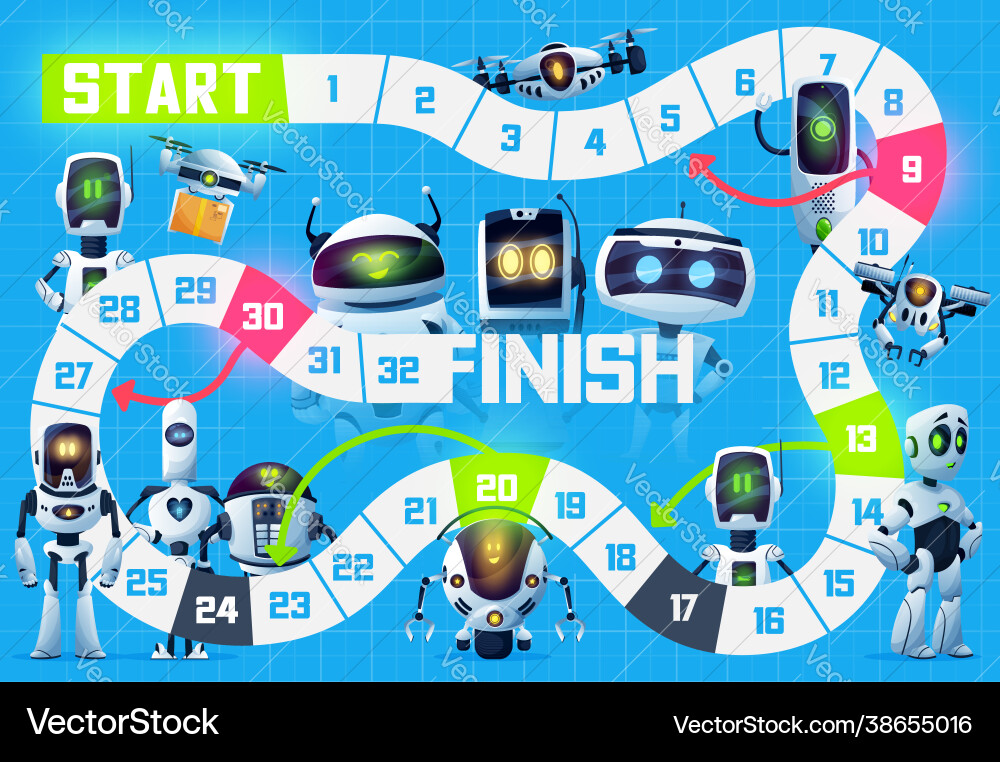 Kids board game robots droids and drone bots Kids board game robots droids and drone bots vector image