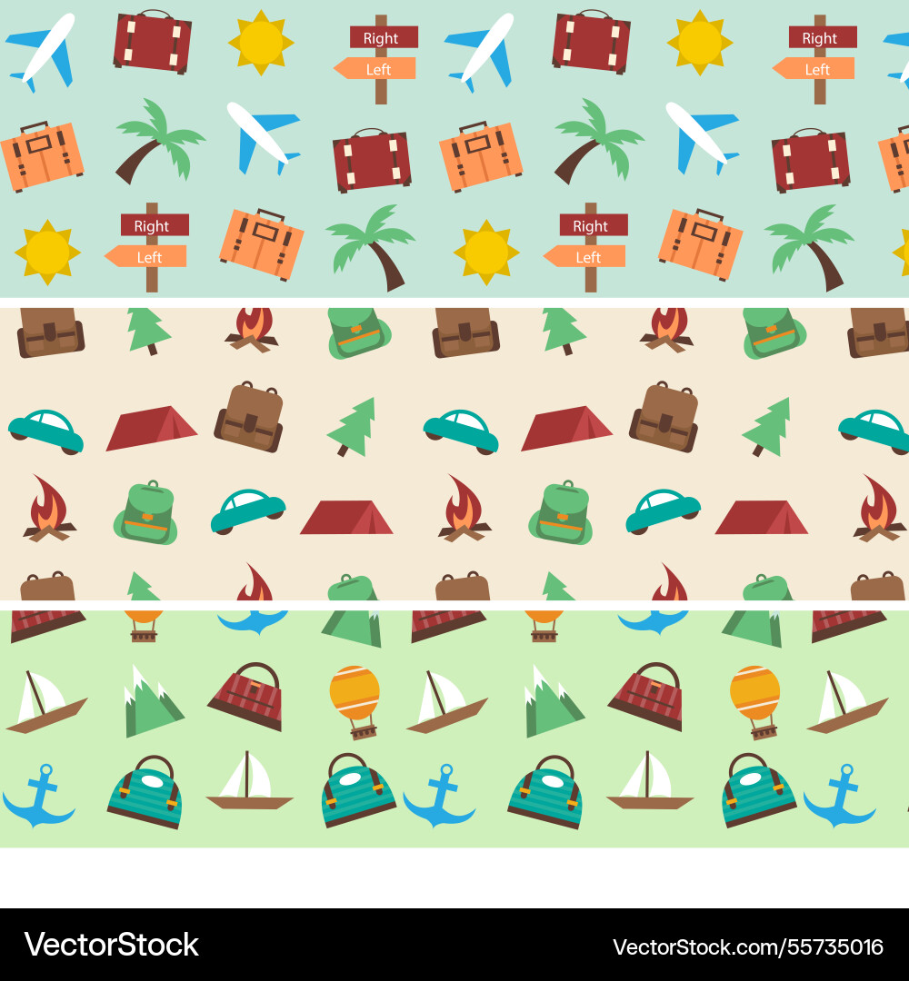 Pack of patterns with trip objects in flat design Vector Image