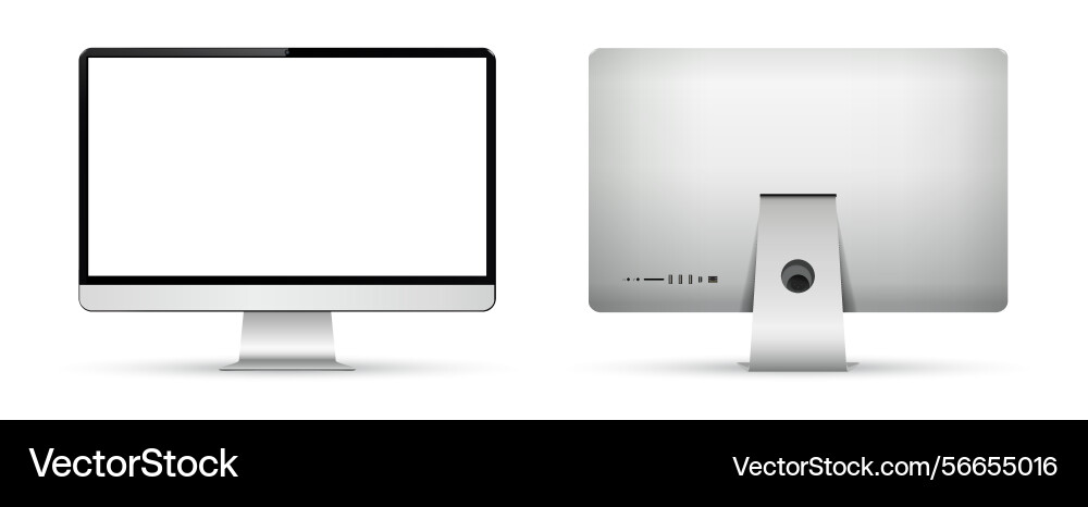 Realistic computer screen mockup front and back Realistic computer screen mockup front and back vector image