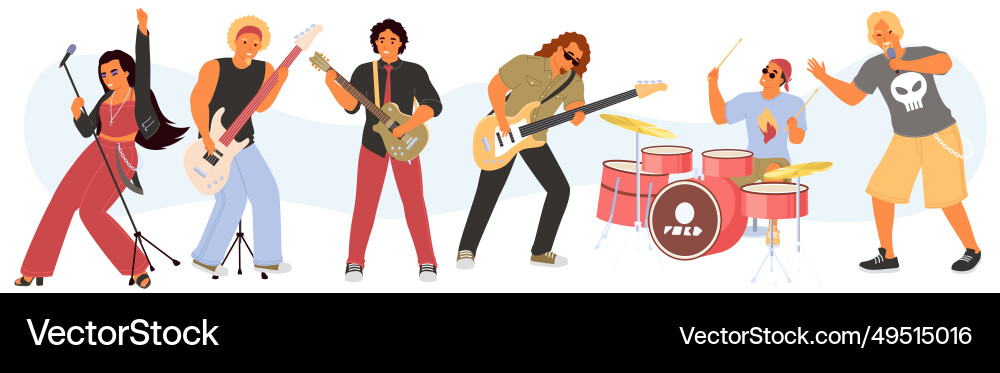 Rock Band Cartoon Charaktere singen Song spielen Rock Band Cartoon Charaktere singen Song spielen vektorbild