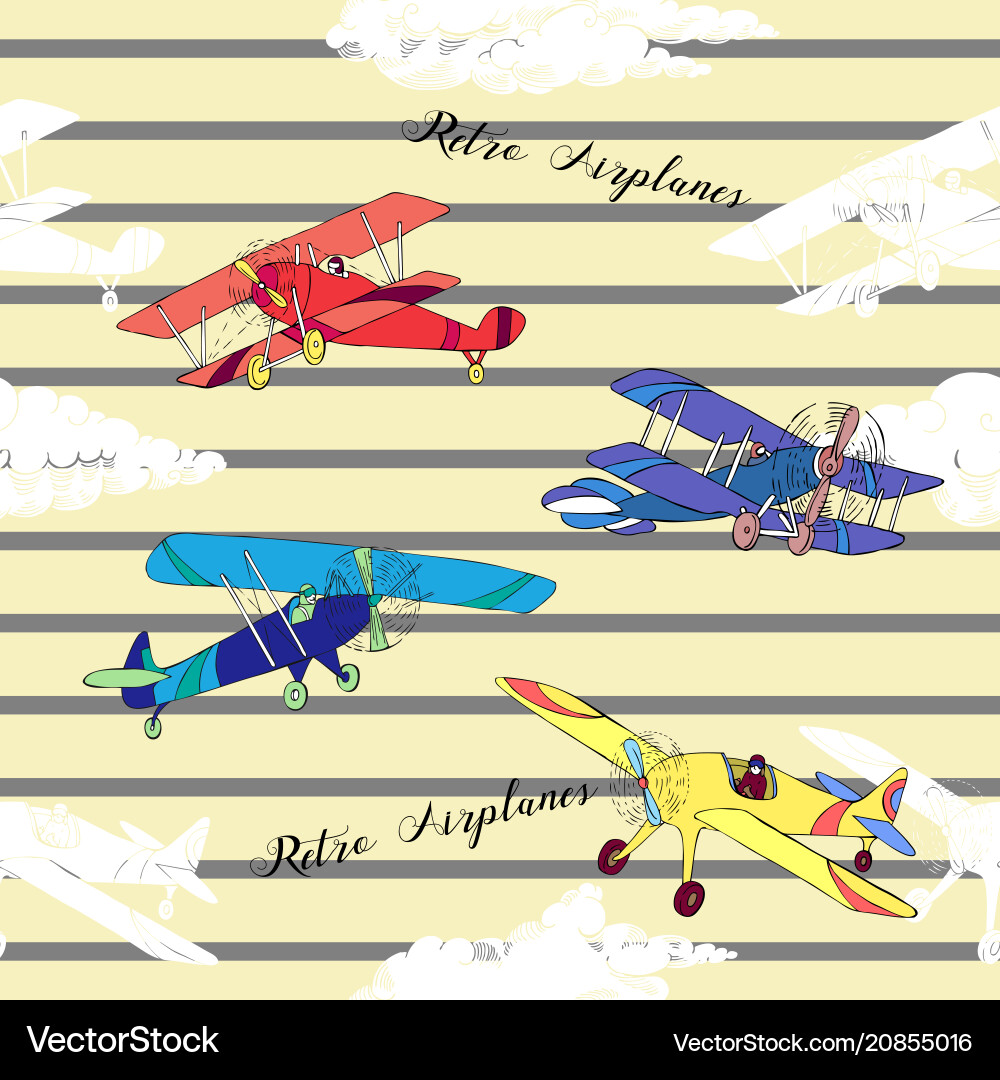 Seamless pattern with clouds and airplanes Vector Image