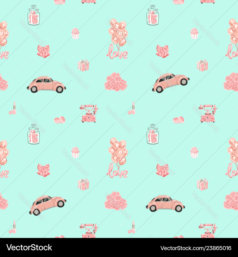 Seamless pattern with romantic objects in rose Seamless pattern with romantic objects in rose vector image
