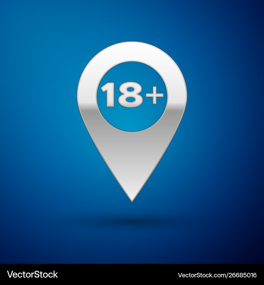 Silver map pointer with 18 plus icon isolated Silver map pointer with 18 plus icon isolated vector image