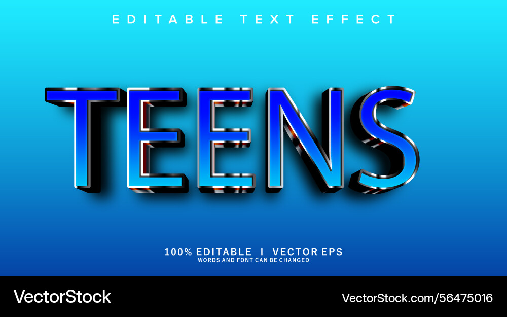 Teens 3d text effect with modern style design Teens 3d text effect with modern style design vector image