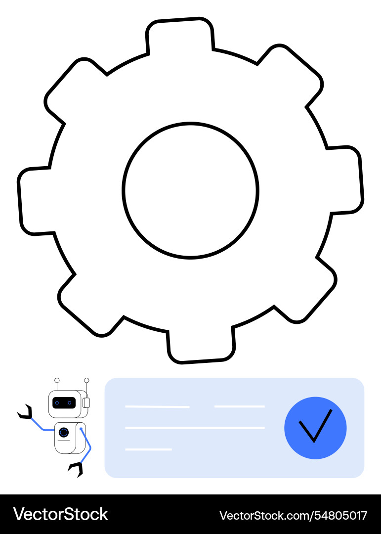 Gear with robot checkmark and text box Gear with robot checkmark and text box Vector Image