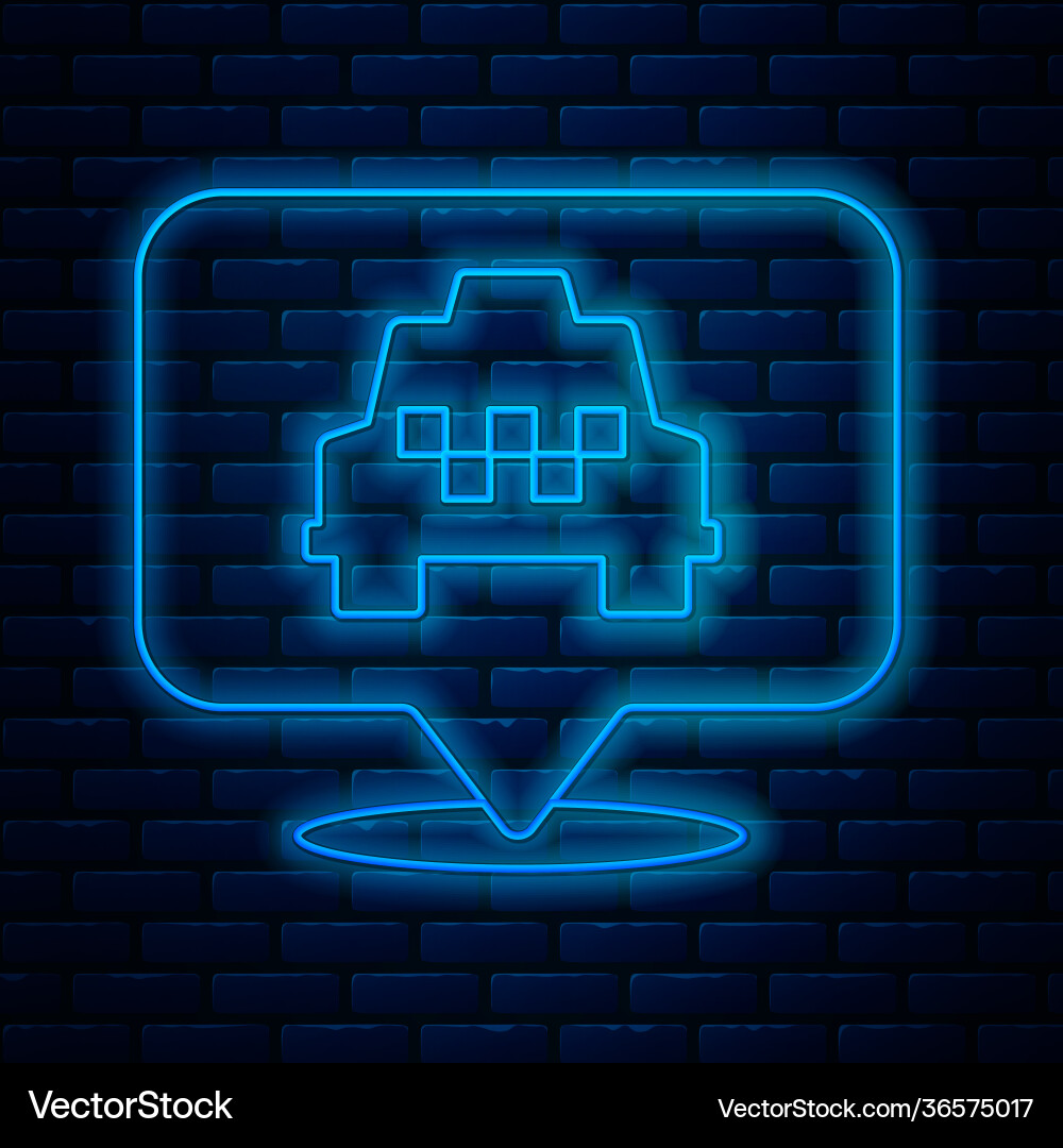 Glowing neon line map pointer with taxi icon vector image