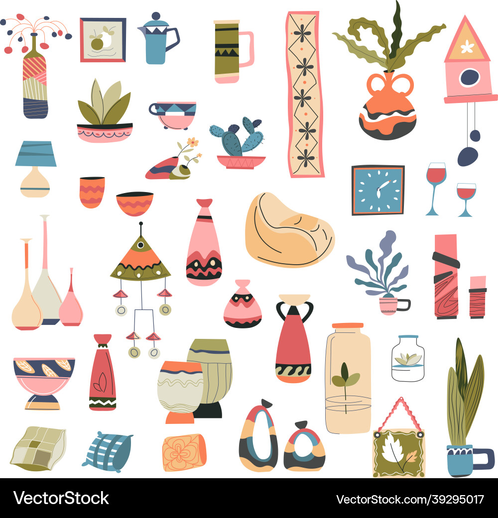 Home interior design furnishing and decoration Home interior design furnishing and decoration vector image