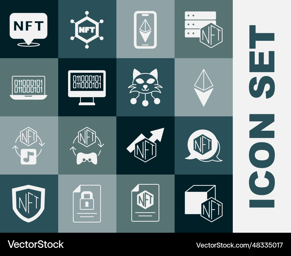 Set nft digital crypto art ethereum eth binary Set nft digital crypto art ethereum eth binary vector image