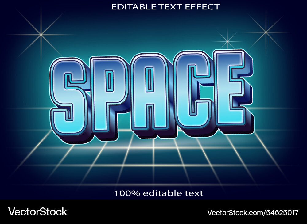 Space editable text effect 3d emboss neon style Space editable text effect 3d emboss neon style vector image