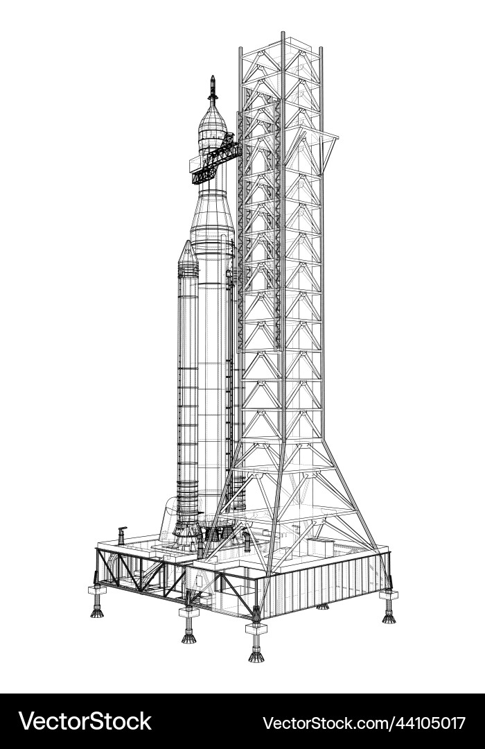 Space rocket on launch pad rendering of 3d Space rocket on launch pad rendering of 3d vector image