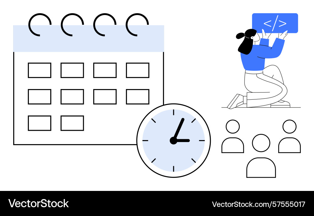 Team collaboration on scheduling and coding tasks Team collaboration on scheduling and coding tasks vector image