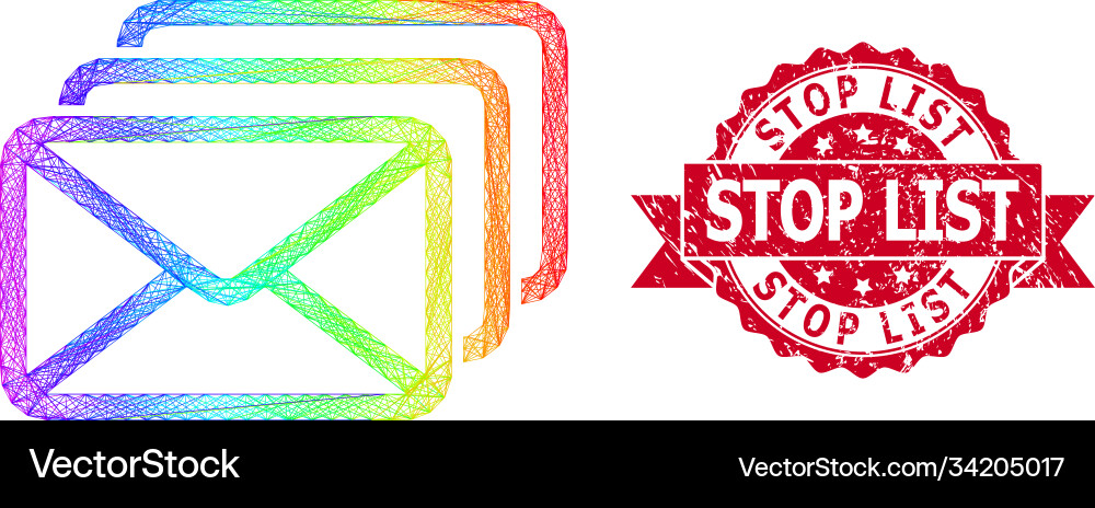 Textured stop list stamp seal and bright net mail vector image