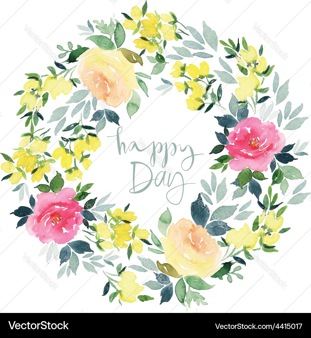 Watercolor Floral Wreath Vector Image