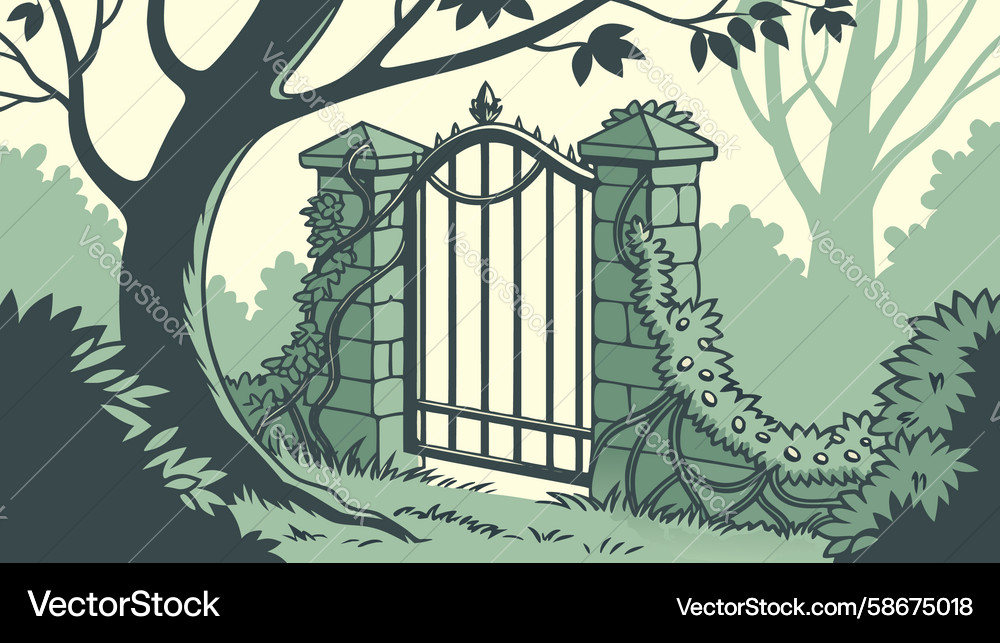 Ancient stone gate entrenched within a deep Vector Image