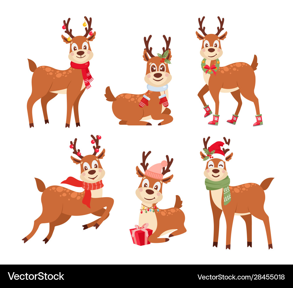 Cute Reindeer Flat Set Vector Image
