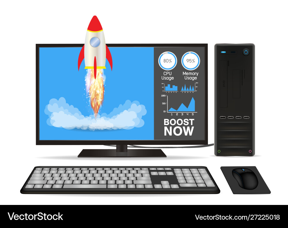 Desktop Computer with Rocket Icon vector image