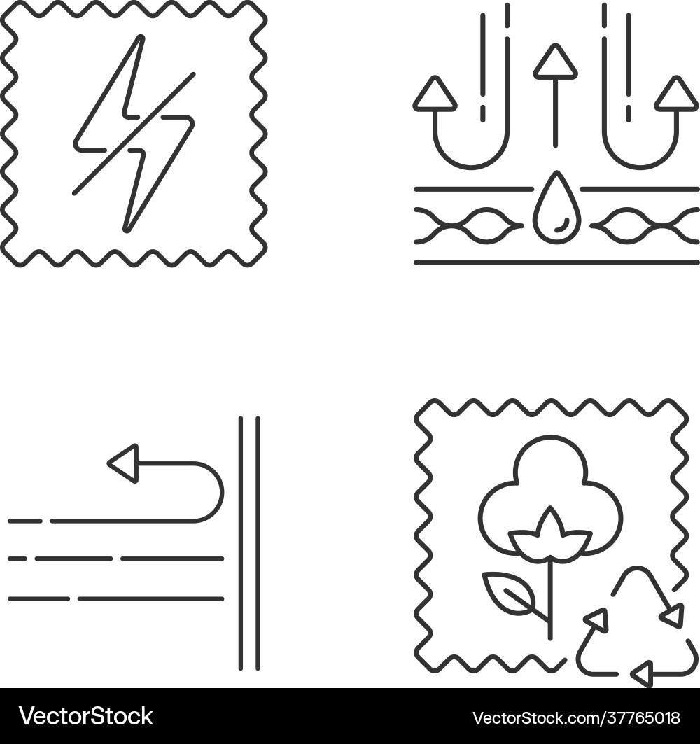 Different fabric features linear icons set Vector Image