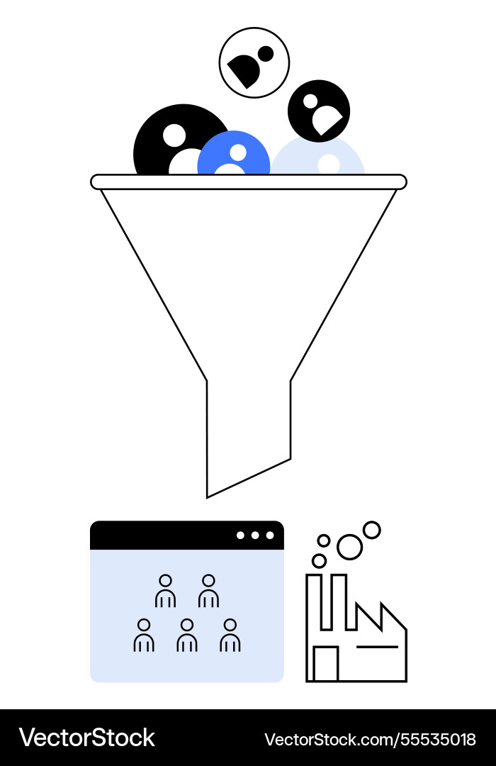 Funnel filtering process and workflow icon Funnel filtering process and workflow icon vector image