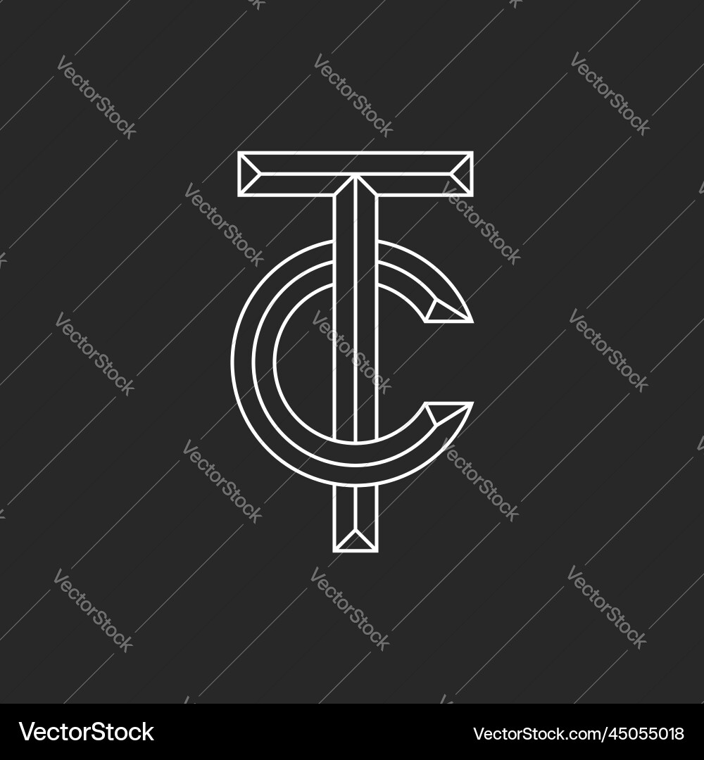 Initials letters tc or ct logo monogram outline Initials letters tc or ct logo monogram outline vector image