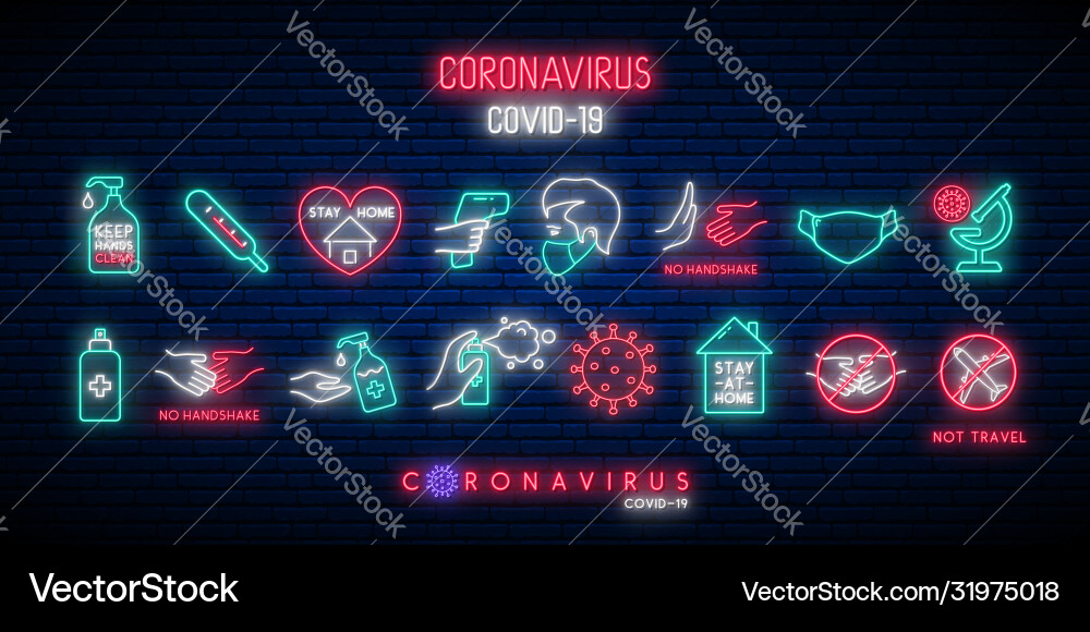 Neon Covid-19 Protection Icons Vector Image